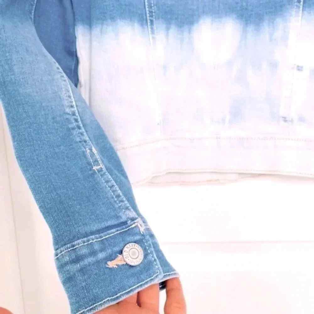 Old Navy Girls Large 10/12 Ombre Jean Jacket Dip Dye Blue White - Picture 7 of 13